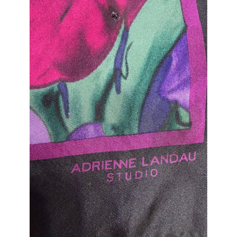 VTG Adrienne Landau Studio Scarf OS Purple Floral 100% Silk EUC Oblong Iris - Picture 4 of 5